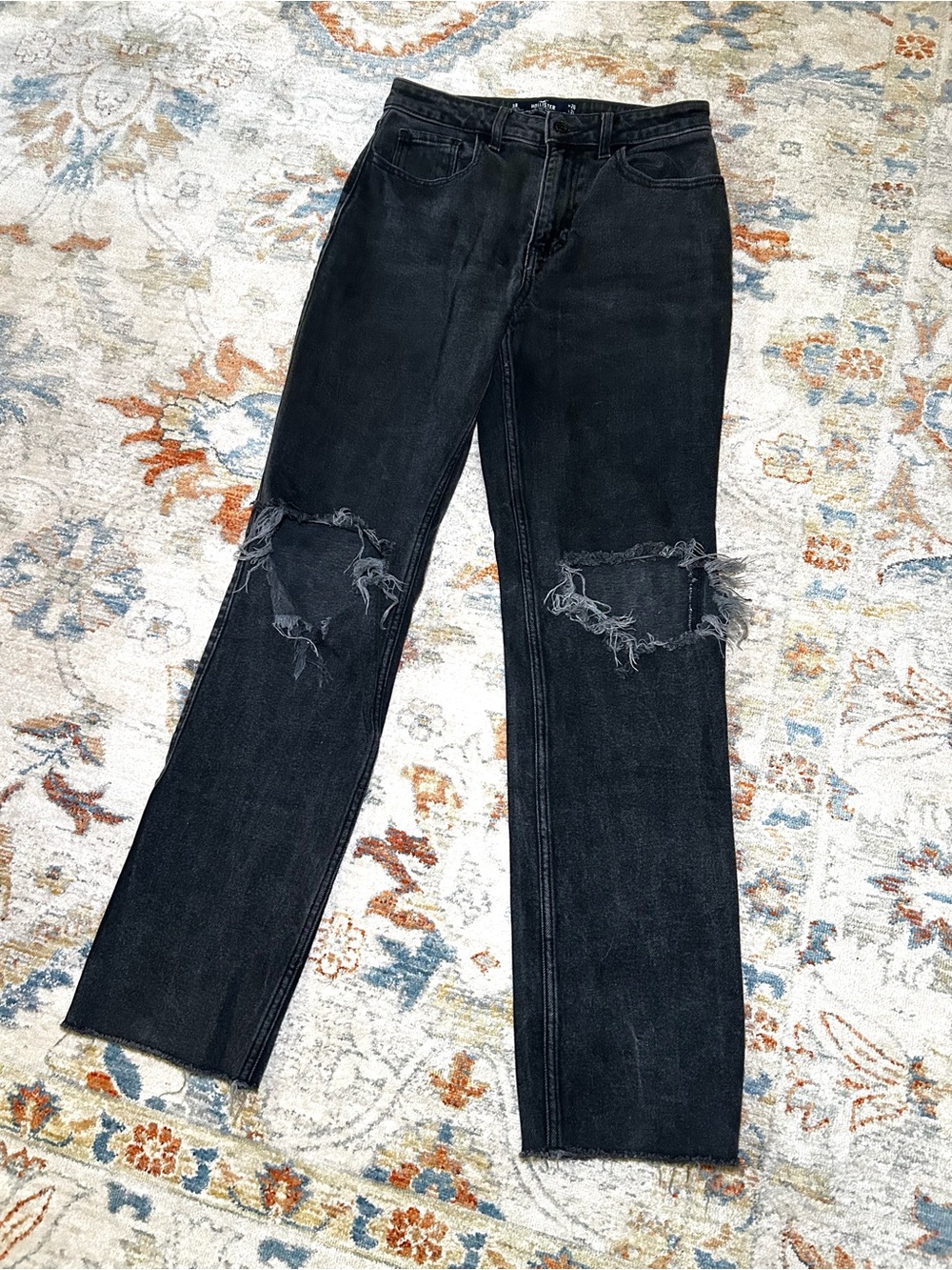 Hollister Co. Black Fringe Jeans with Knee-holes, size 3R W26 - Retro Grunge
